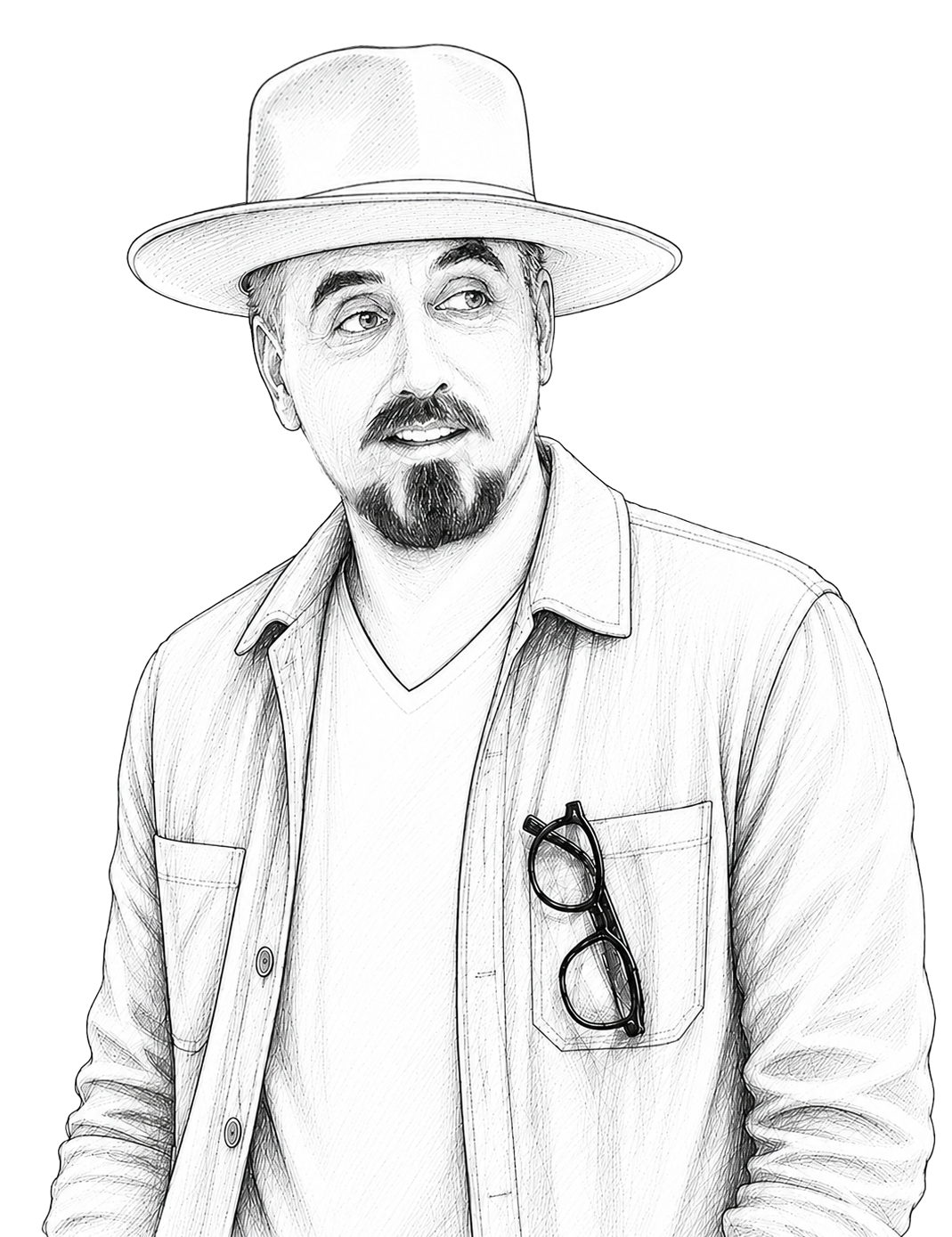 Clean line portrait illustration of Zander Vera